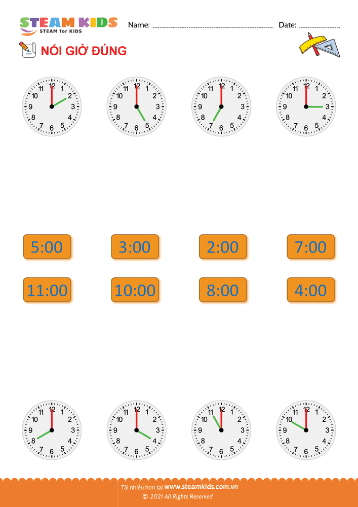 Bài tập Toán tư duy - Nối giờ tương ứng
