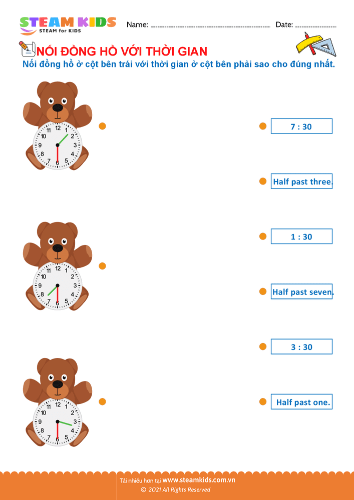 Bài tập Toán tư duy - Nối đồng hồ - B11