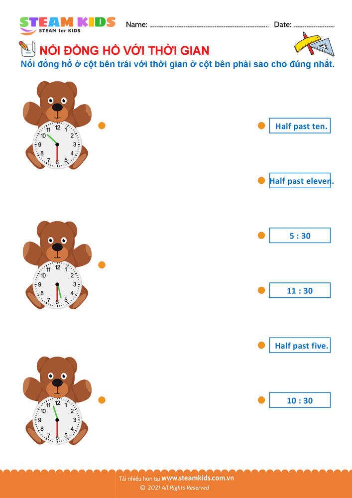 Bài tập Toán tư duy - Nối đồng hồ - B2