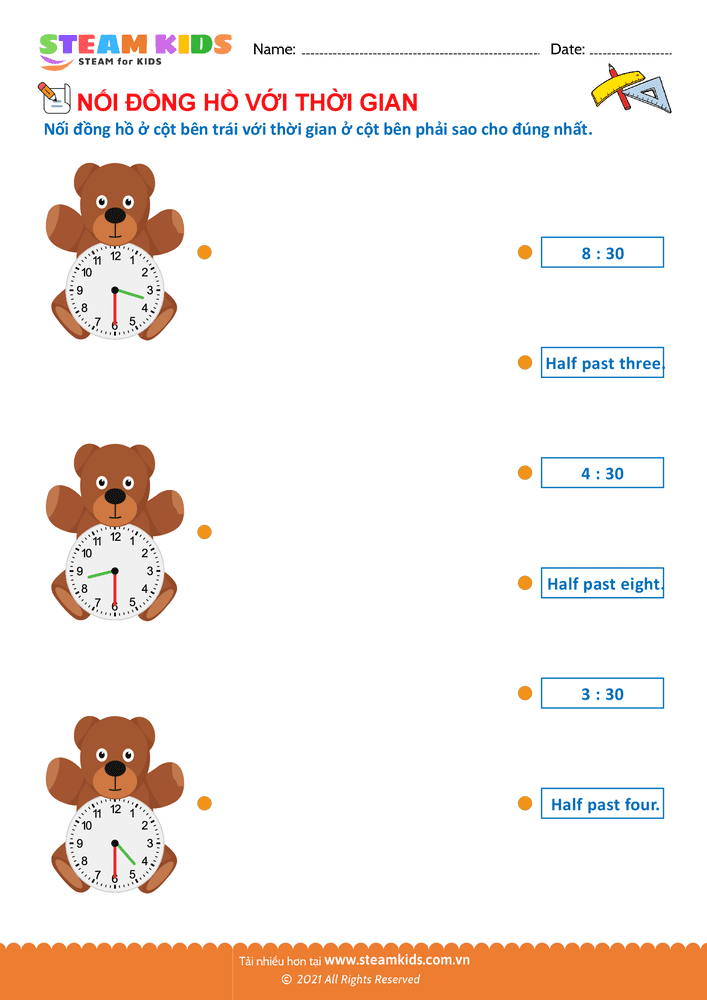 Bài tập Toán tư duy - Nối đồng hồ - B3