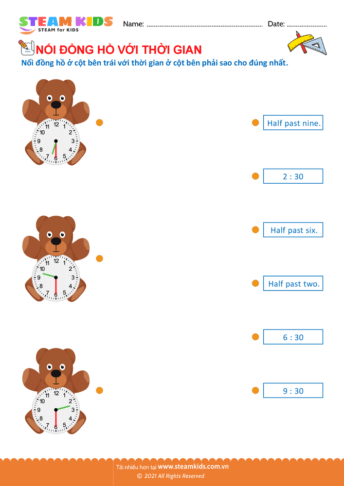 Bài tập Toán tư duy - Nối đồng hồ - B4