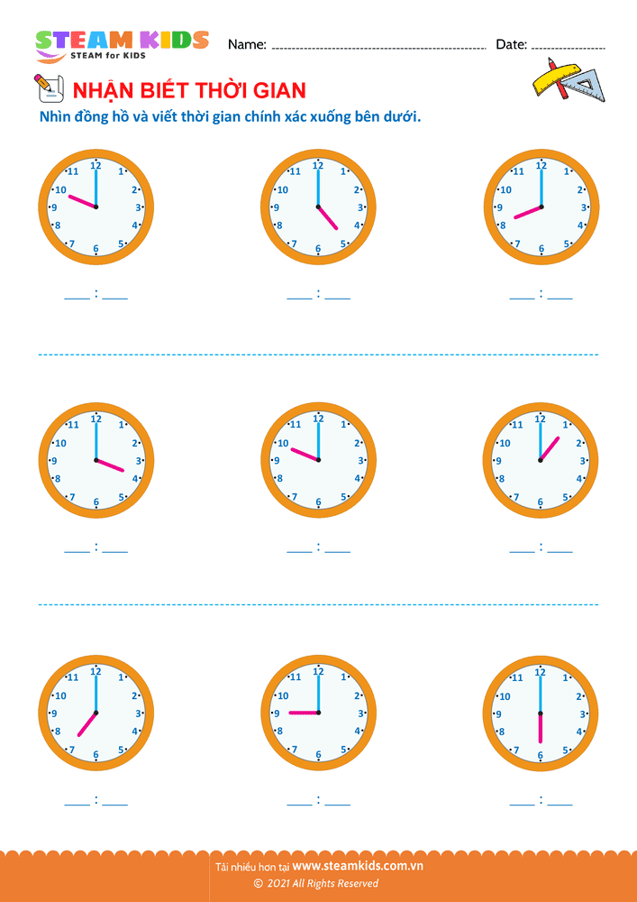 Bài tập Toán tư duy - Nhận biết thời gian - B3