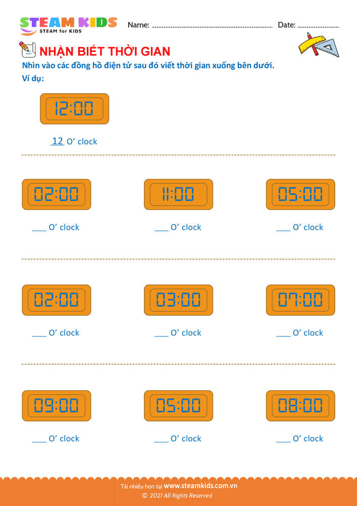Bài tập Toán tư duy - Nhận biết thời gian - B4