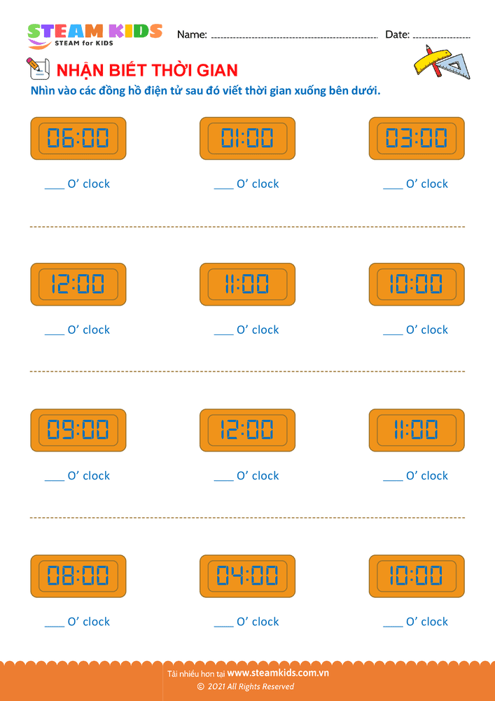 Bài tập Toán tư duy - Nhận biết thời gian - B5