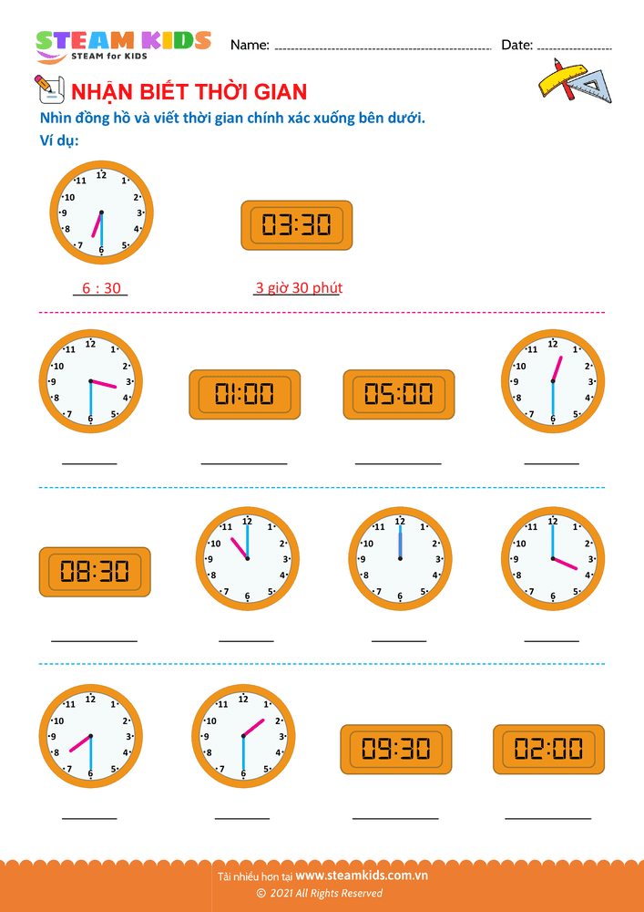 Bài tập Toán tư duy - Nhận biết thời gian - B7