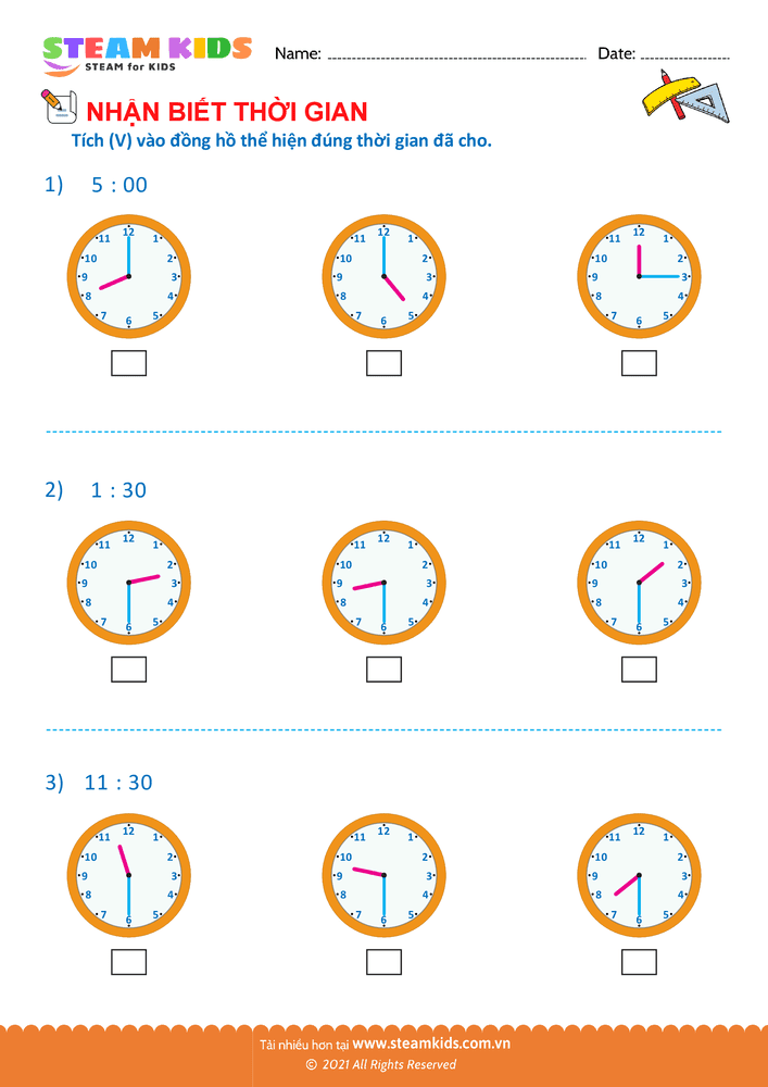 Bài tập Toán tư duy - Nhận biết thời gian - B13