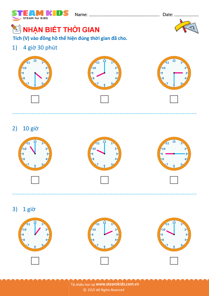 Bài tập Toán tư duy - Nhận biết thời gian - B22