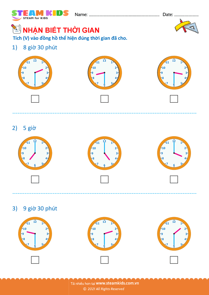 Bài tập Toán tư duy - Nhận biết thời gian - B23