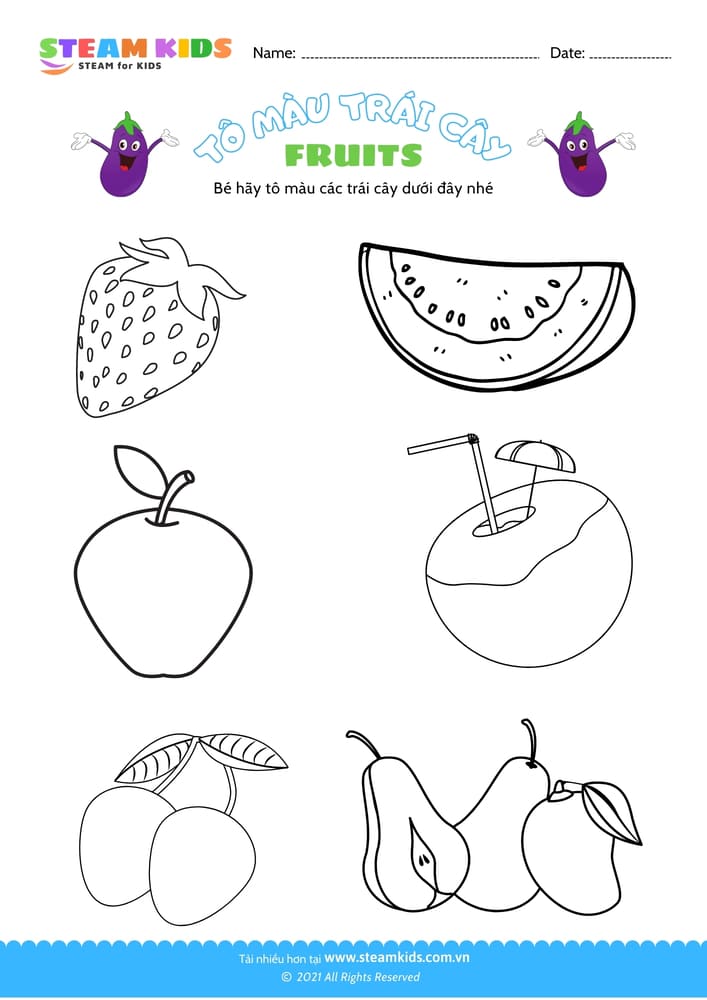 Tô màu trái cây - B14 Tô màu theo chủ đề Rau củ quả