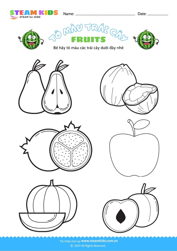 Tô màu trái cây - B14 Tô màu theo chủ đề Rau củ quả