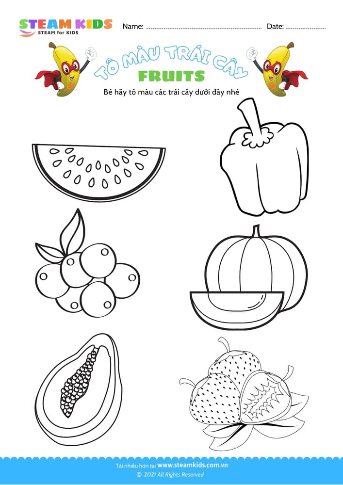 Tô màu trái cây - B14 Tô màu theo chủ đề Rau củ quả