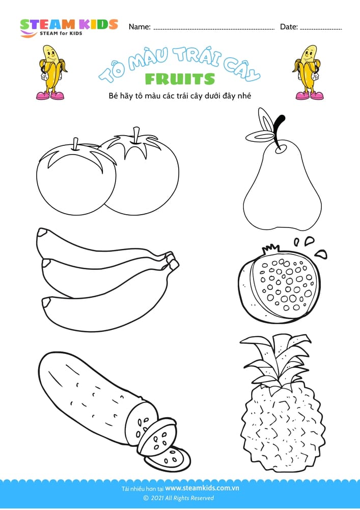 Tô màu trái cây - B14 Tô màu theo chủ đề Rau củ quả