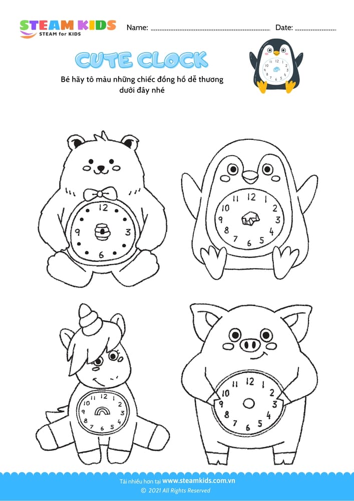 Tô màu đồng hồ - B2 Tô màu theo chủ đề Đồ vật