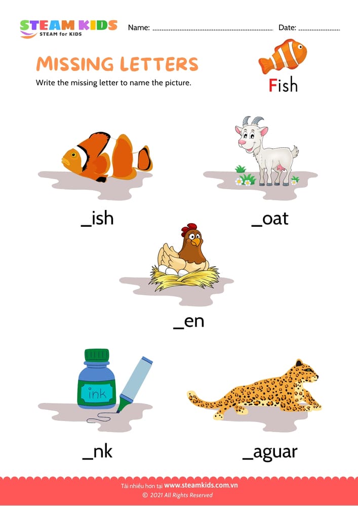Missing letters - B1 Missing Letters 4-6 tuổi
