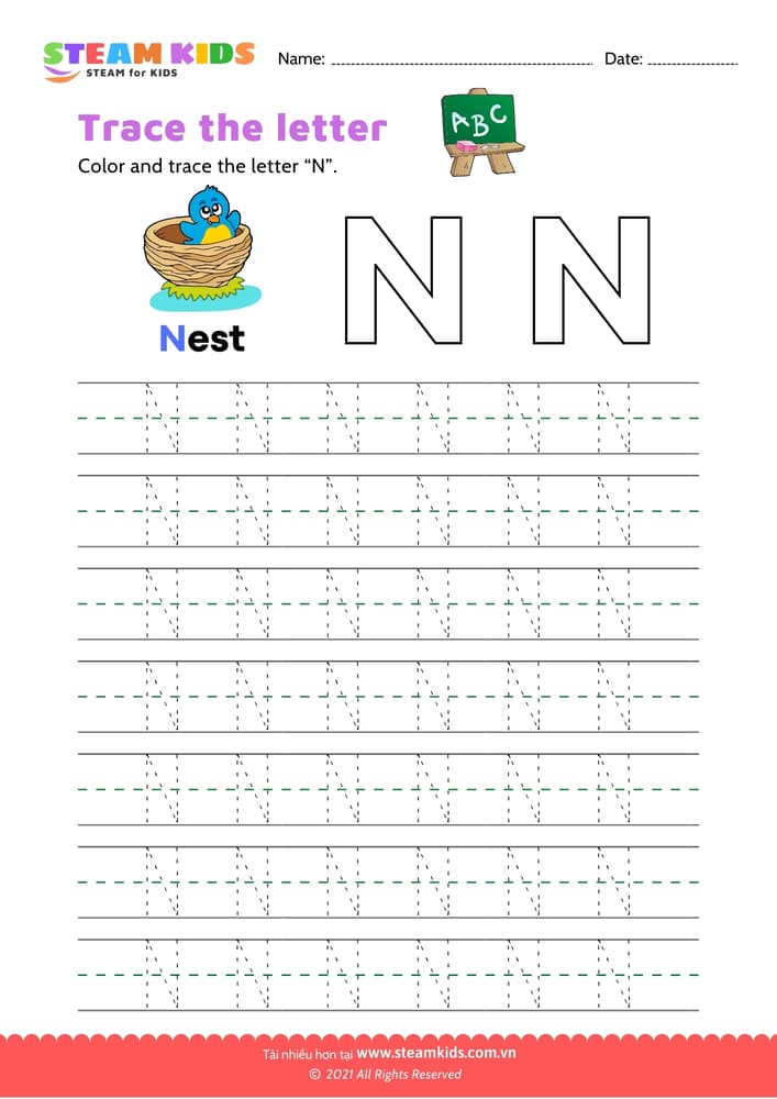 Write uppercase letter "N"