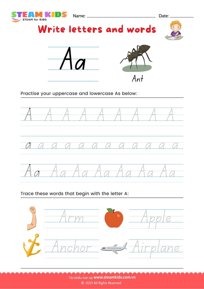 Write letters and words - A/a