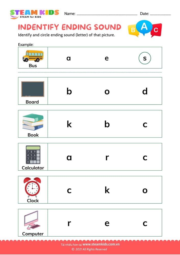 Indentify Ending Sounds - B5