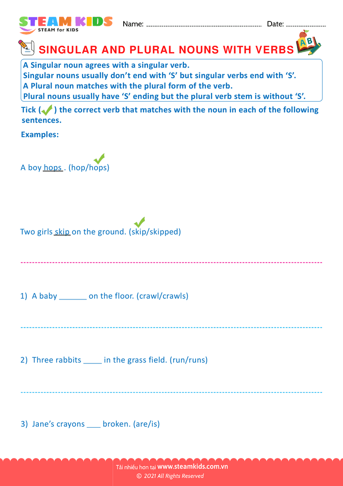 Singular and Plural Noun with Verbs - B3