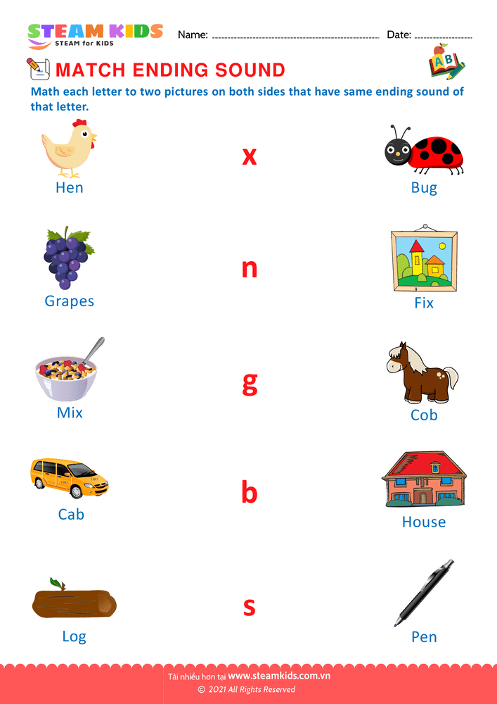 Match ending sounds - B14 Ending Sounds 4-6 tuổi