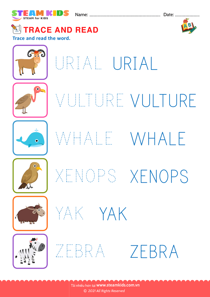 Write word with letter u to z Write Words 2-4 tuổi