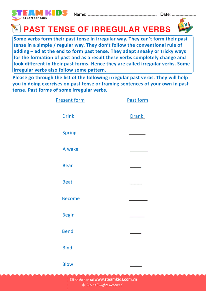 Past tense of irregular verbs - B7