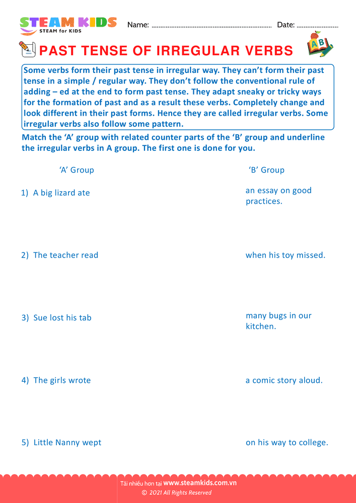Past tense of irregular verbs - B29 Past tense of irregular verbs Lớp 2