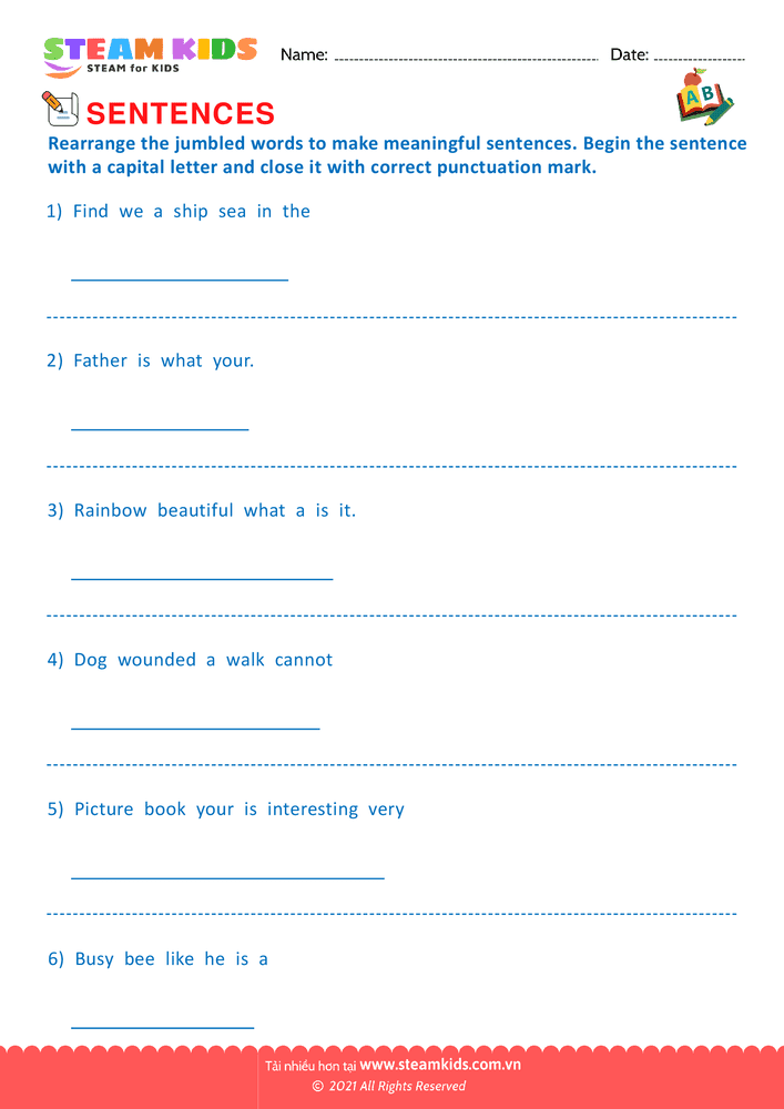 Rearranged the jumbled words - B13 Make sentences Lớp 2