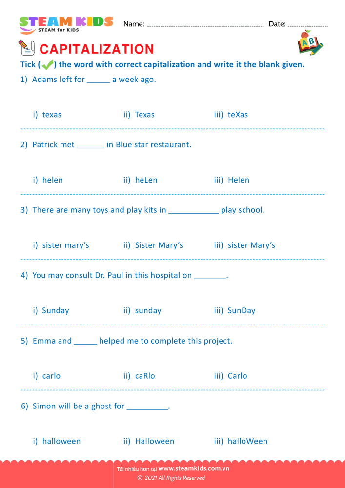 Identify the capitalization word - B11