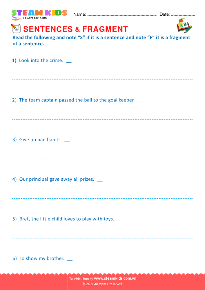 Sentence & fragment - B17 Sentence & fragment Lớp 2