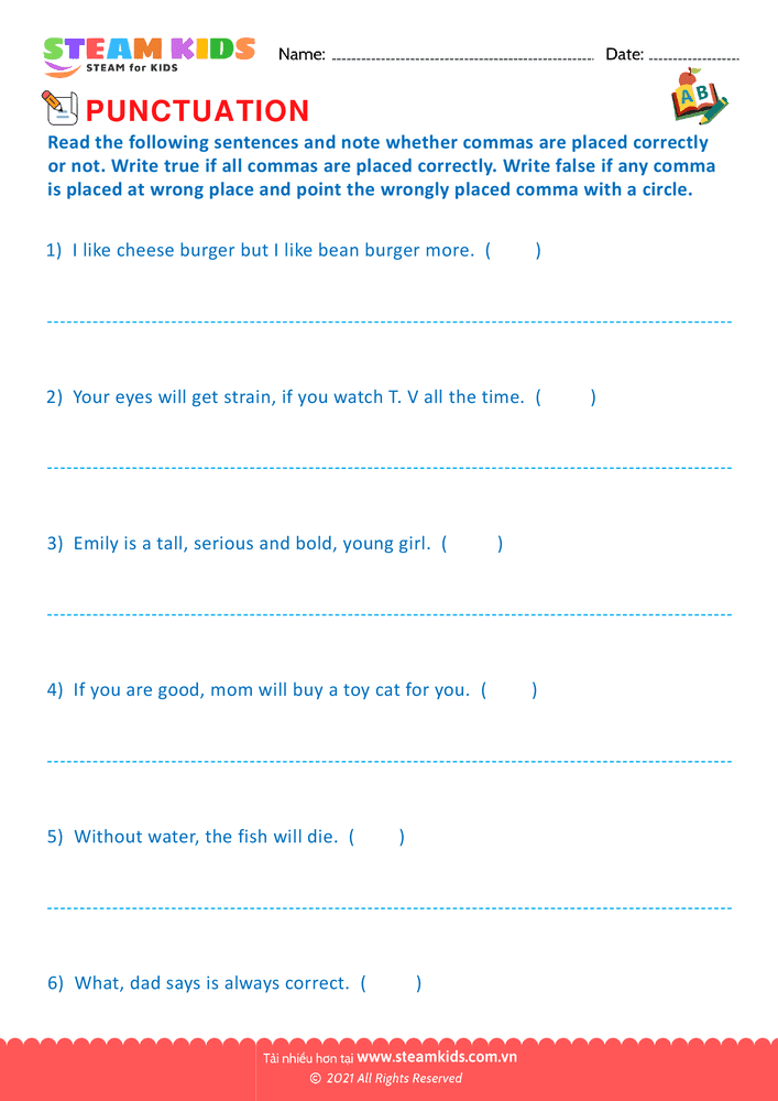 Use of Commas - B32 Punctuation Lớp 2