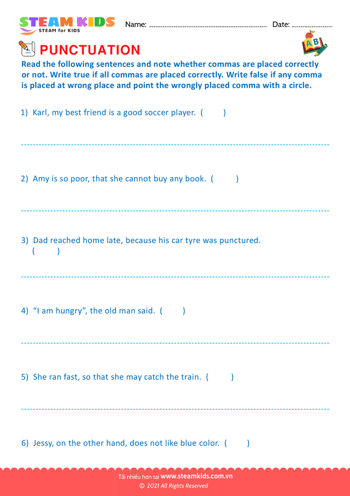 Use of Commas - B32 Punctuation Lớp 2