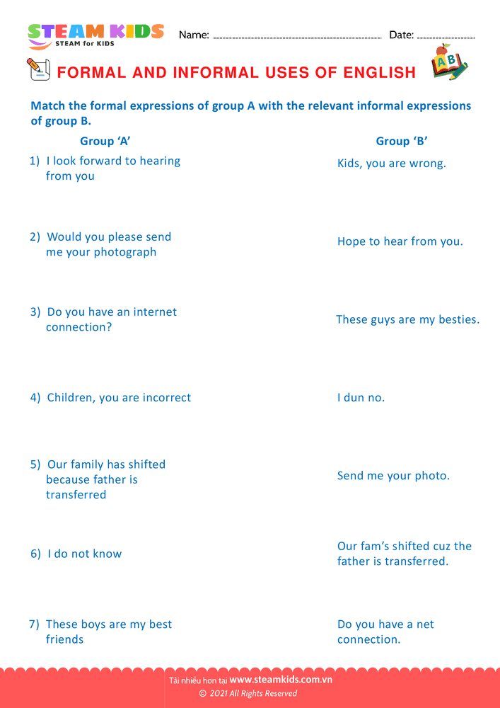 Formal & Informal - B19 Formal & Informal Lớp 2