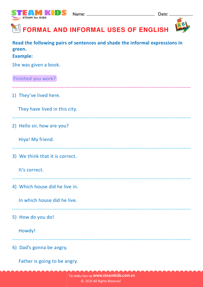 Formal & Informal - B19 Formal & Informal Lớp 2
