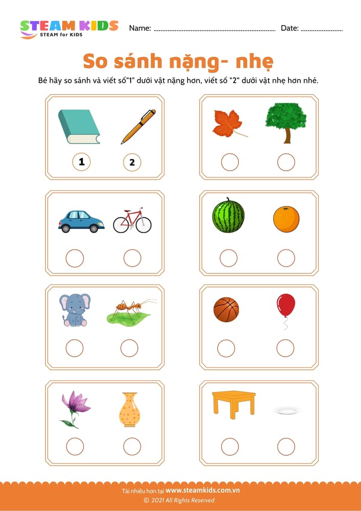 So sánh nặng - nhẹ - B12 toán tư duy so sánh nặng nhẹ 2-4 tuổi