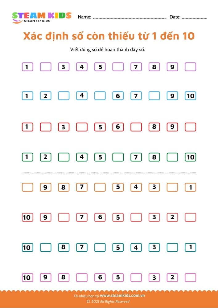 Tìm số còn thiếu từ 91 - 101