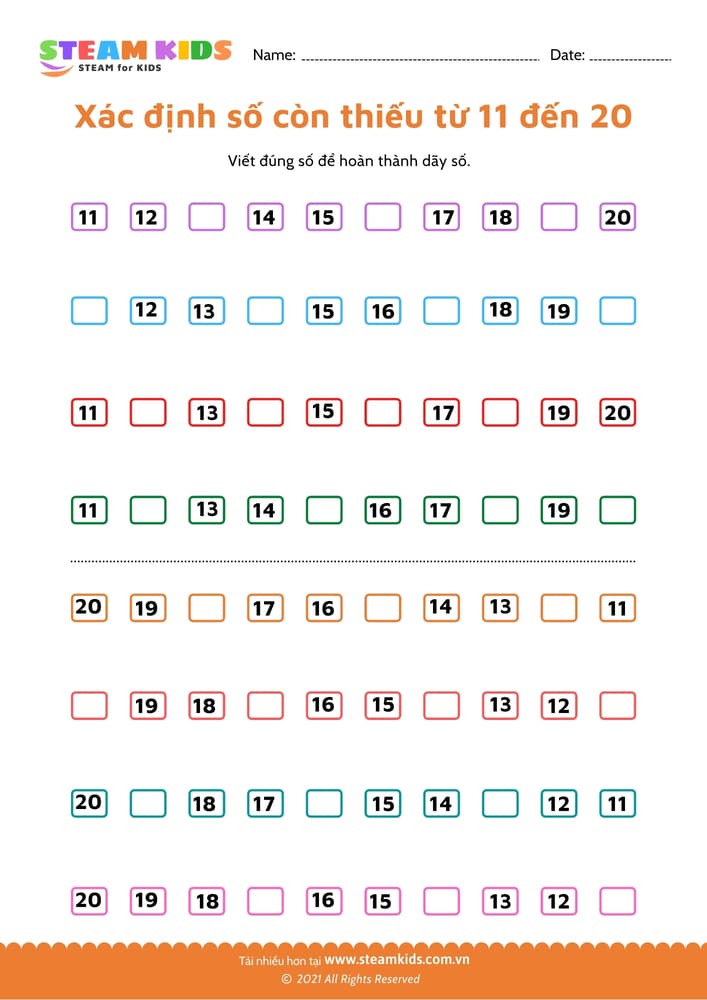 Tìm số còn thiếu từ 91 - 101