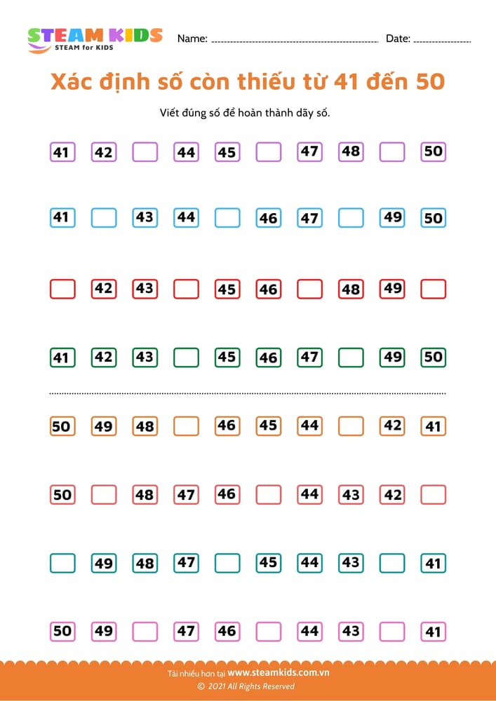 Tìm số còn thiếu từ 91 - 101