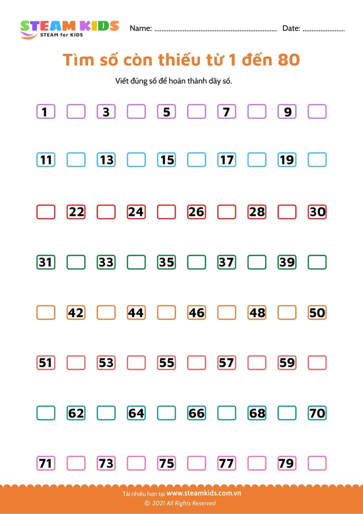 Tìm số còn thiếu từ 91 - 101