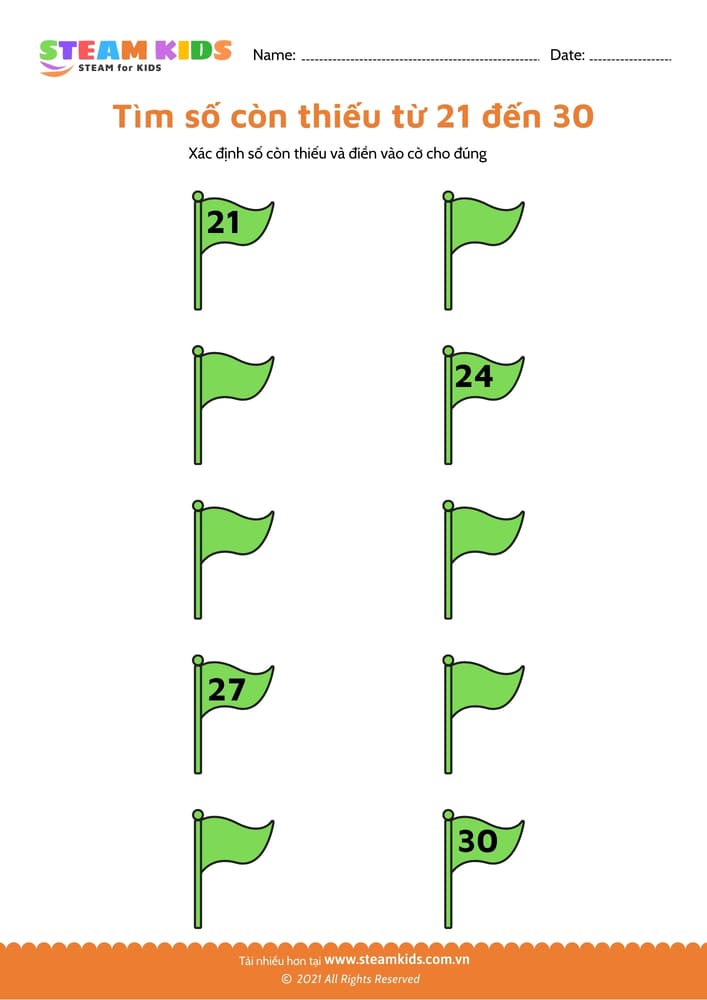 Tìm số còn thiếu từ 91 - 101