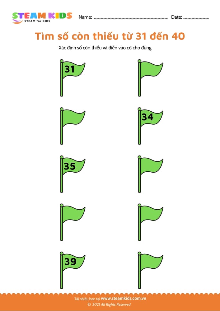Tìm số còn thiếu từ 91 - 101