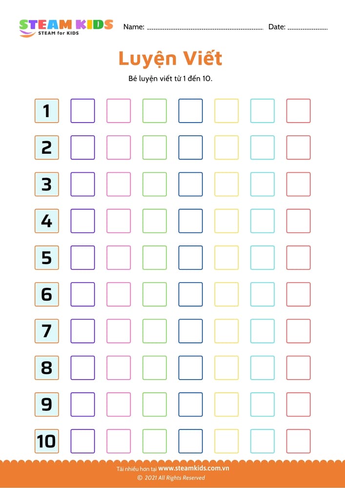 Luyện viết từ 1 đến 11
