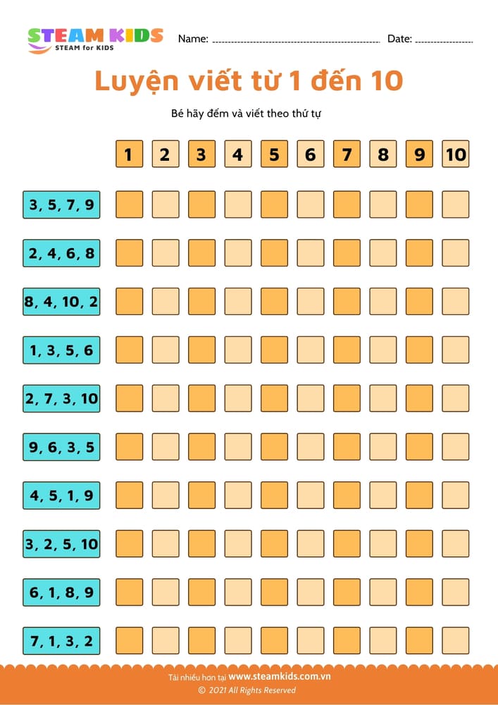 Đếm và viết số từ 31 - 41