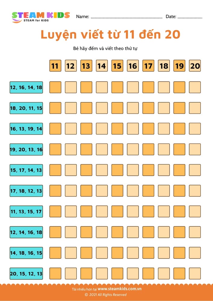 Đếm và viết số từ 31 - 41