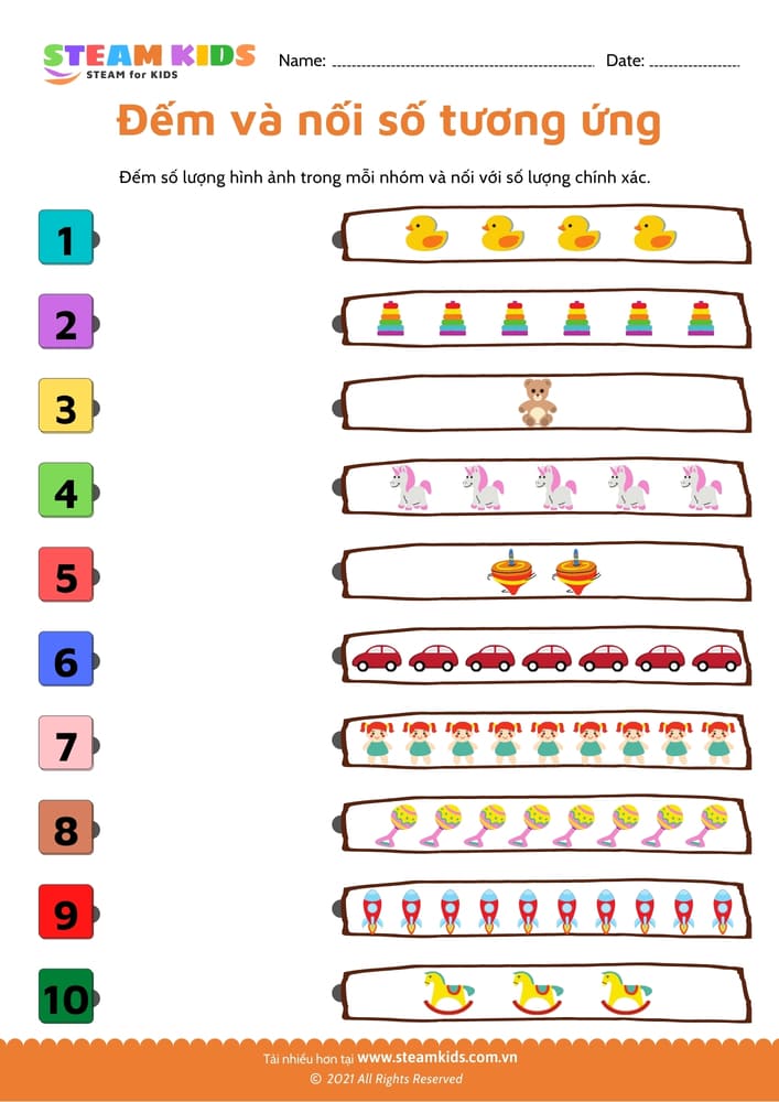 Đếm và nối - B17 toán tư duy đếm số lượng 4-6 tuổi