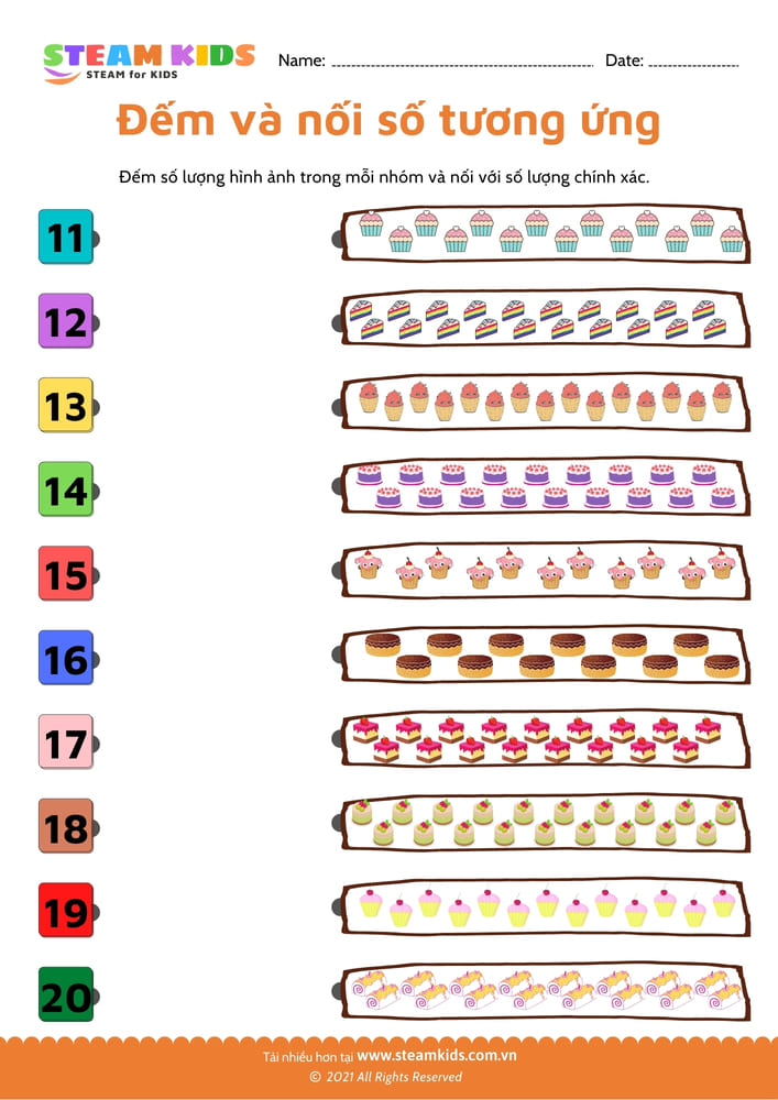 Đếm và nối - B17 toán tư duy đếm số lượng 4-6 tuổi