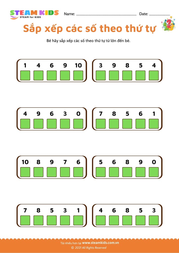 Sắp xếp số theo thứ tự - B29