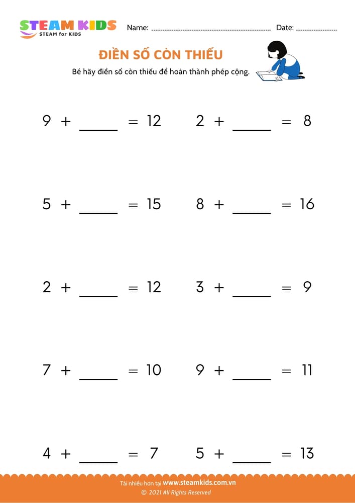 Tìm số còn thiếu - B5 toán tư duy phép cộng tìm số còn thiếu 4-6 tuổi