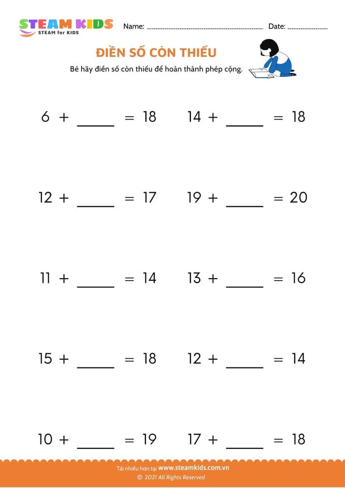 Tìm số còn thiếu - B5 toán tư duy phép cộng tìm số còn thiếu 4-6 tuổi