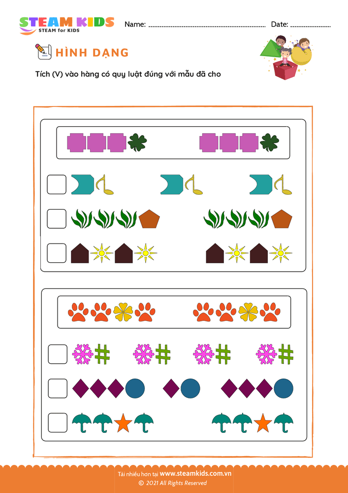 Sắp xếp hình dạng - B15 toán tư duy sắp xếp hình dạng 4-6 tuổi