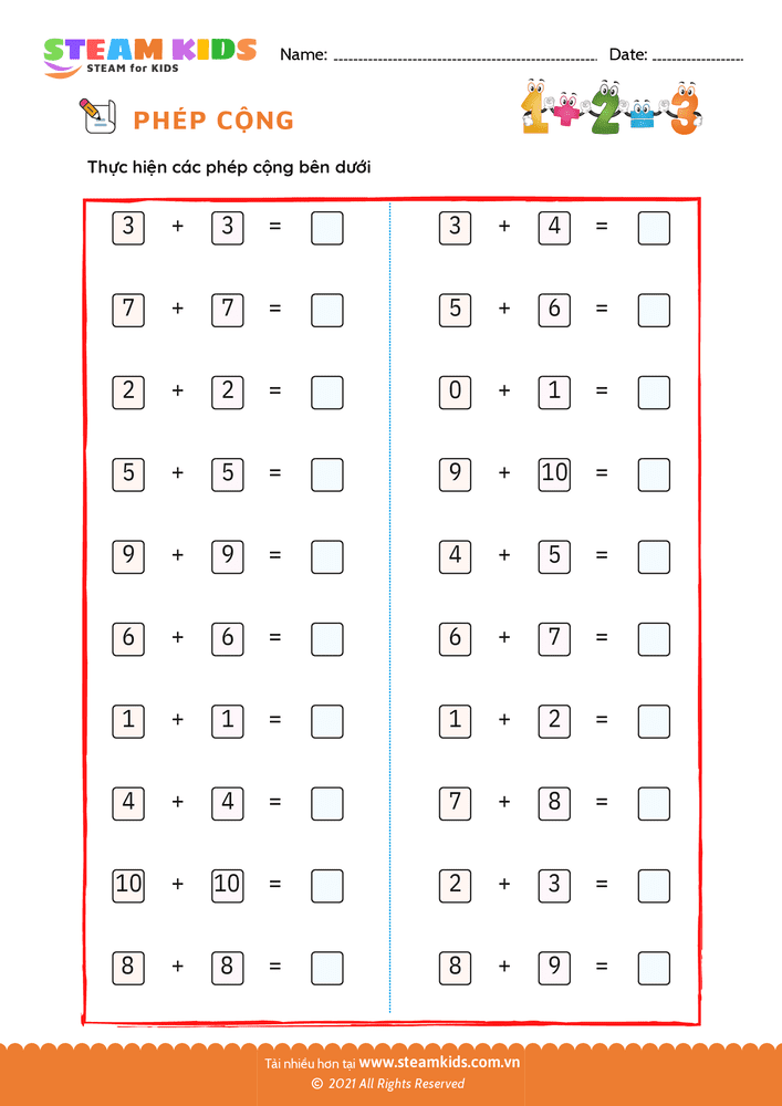 Phép cộng phạm vi 20 - B8